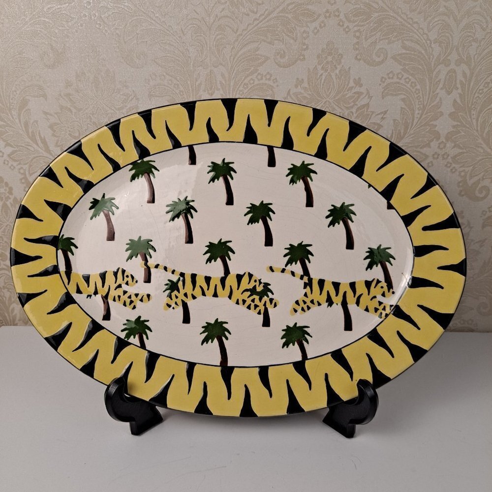 TerWare Oval Shaped Platter Tigers Palm Trees Ceramic Serving Tray Dish